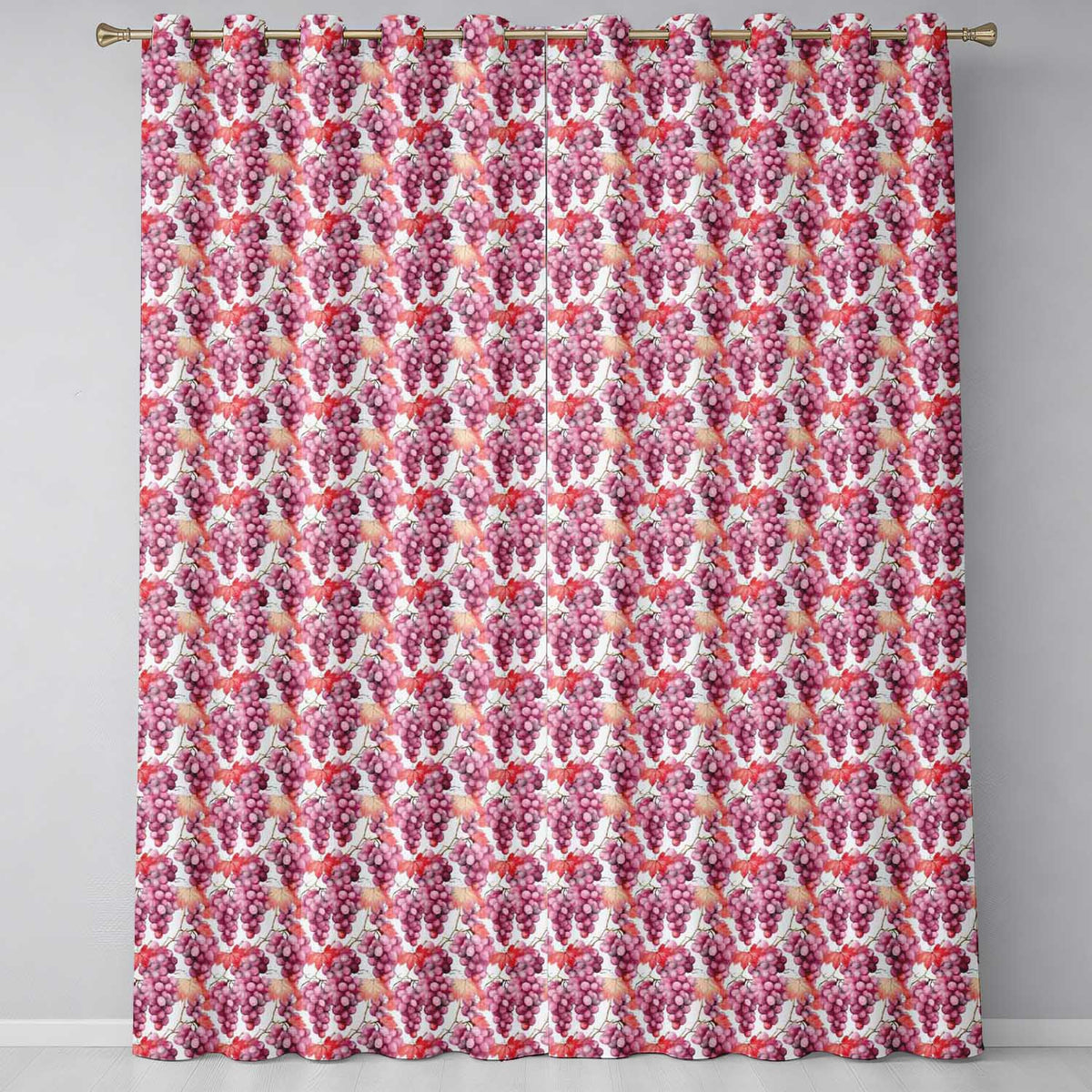 Soft Pink Watercolour Grapes Botanical Seamless Readymade Eyelet Ring Top Thermal 100% Blackout Curtains