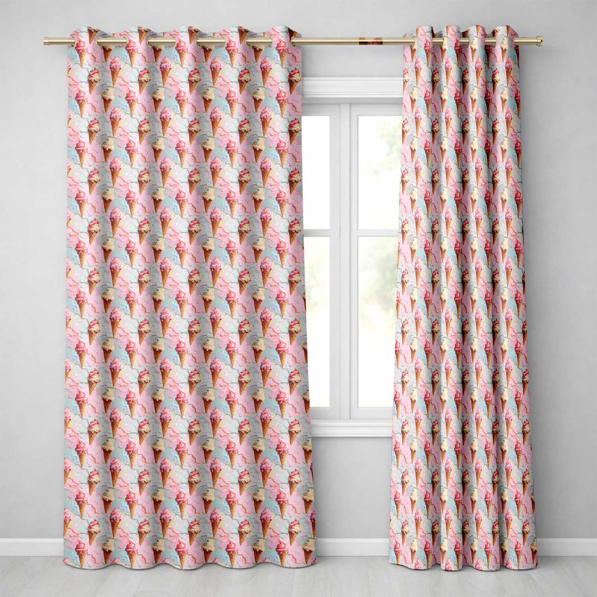 Melted Ice Cream Drip Effect in Pink and Cream Artistic Repeat Readymade Eyelet Ring Top Thermal 100% Blackout Curtains