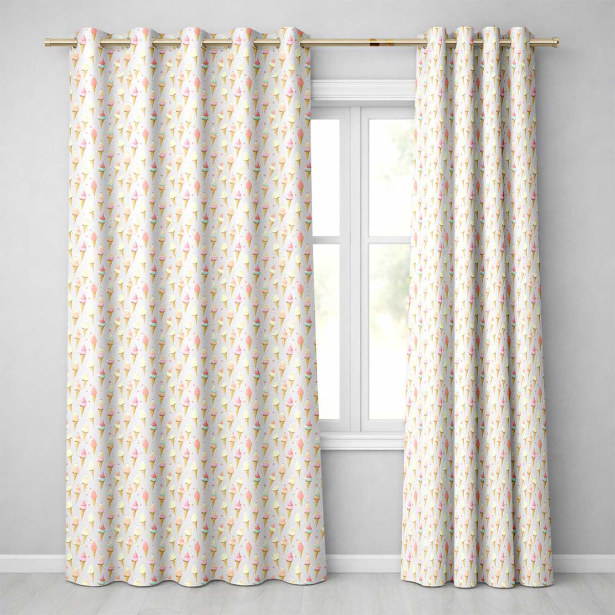 Pastel Ice Cream Cones with Sprinkles Seamless Dessert Readymade Eyelet Ring Top Thermal 100% Blackout Curtains