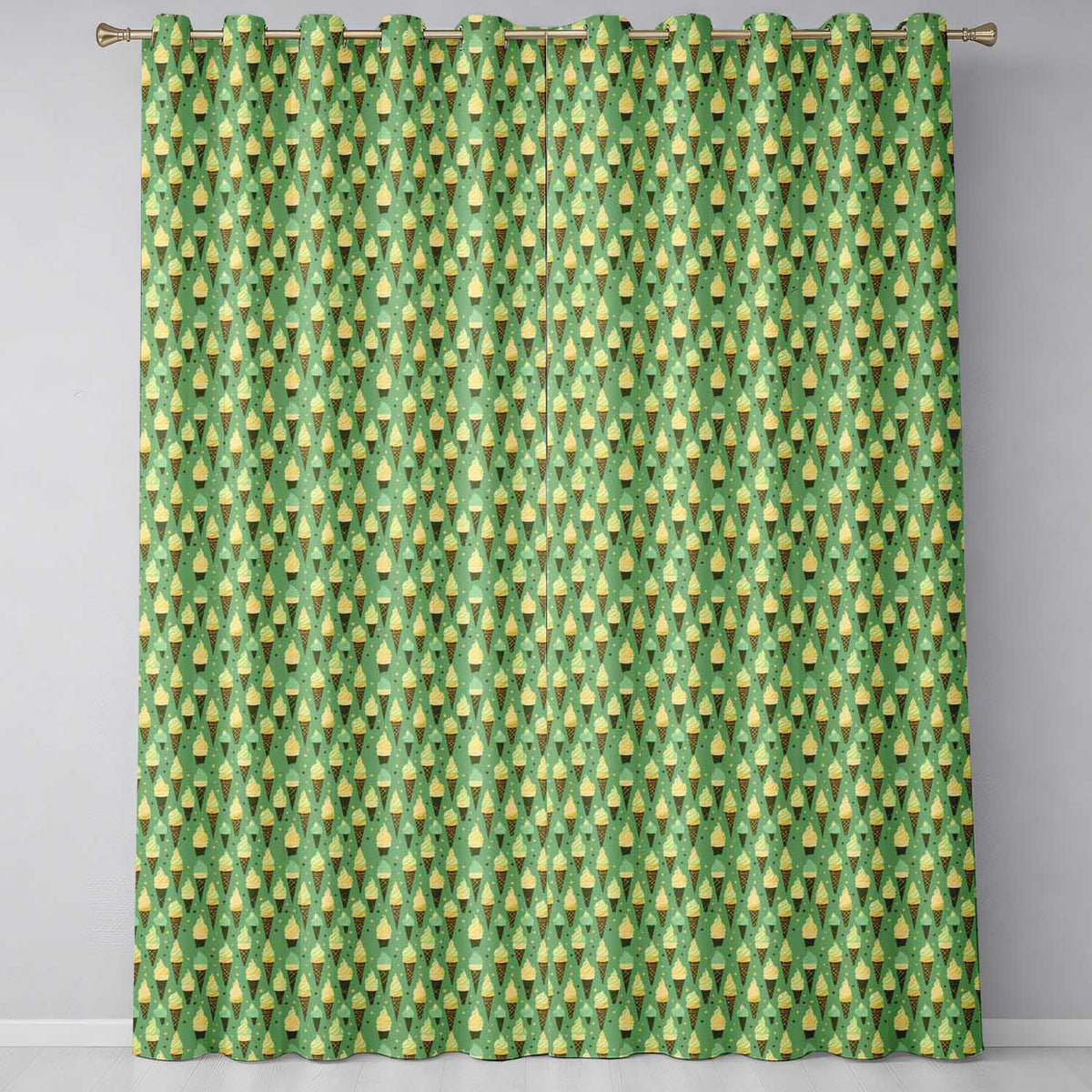 Vintage Mint Green Ice Cream Cones Seamless Sweet Dessert Readymade Eyelet Ring Top Thermal 100% Blackout Curtains