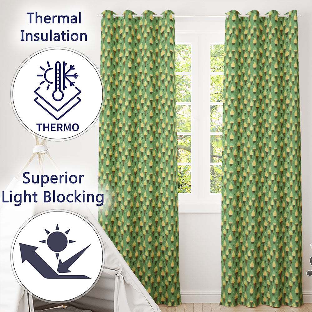 Vintage Mint Green Ice Cream Cones Seamless Sweet Dessert Readymade Eyelet Ring Top Thermal 100% Blackout Curtains