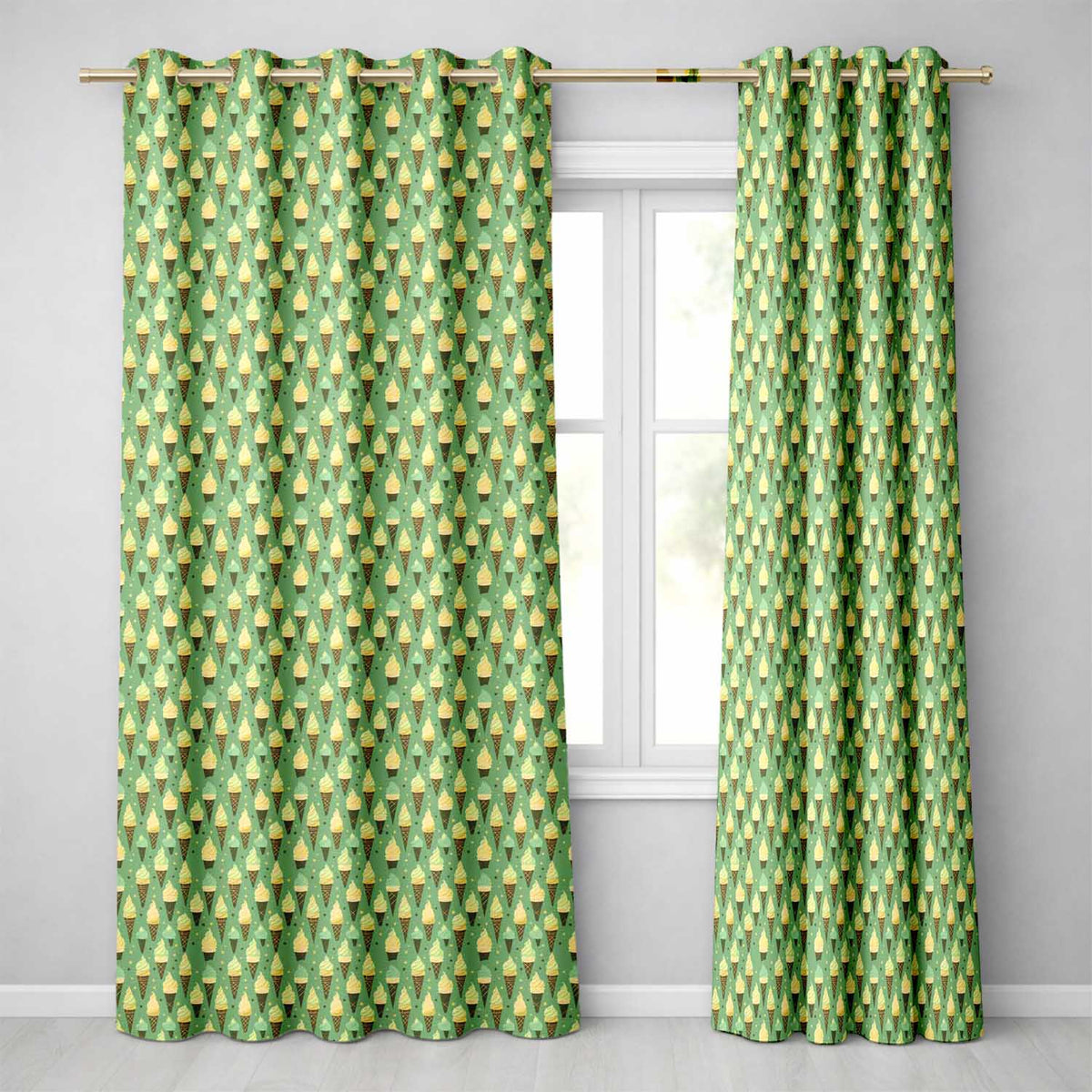 Vintage Mint Green Ice Cream Cones Seamless Sweet Dessert Readymade Eyelet Ring Top Thermal 100% Blackout Curtains