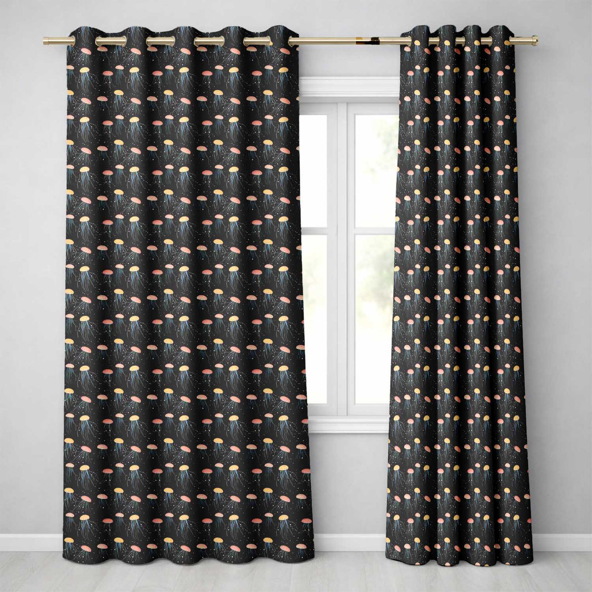 Jellyfish with Soft Orange and Blue Tones on Dark Background Readymade Eyelet Ring Top Thermal 100% Blackout Curtains