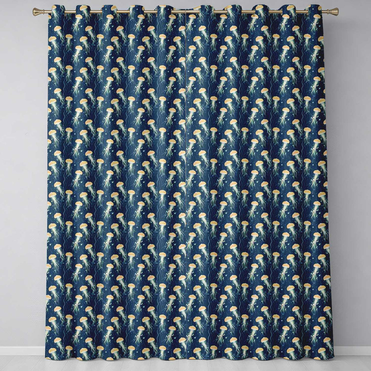 Soft Coral Jellyfish on Light Aqua Background Seamless Underwater Readymade Eyelet Ring Top Thermal 100% Blackout Curtains