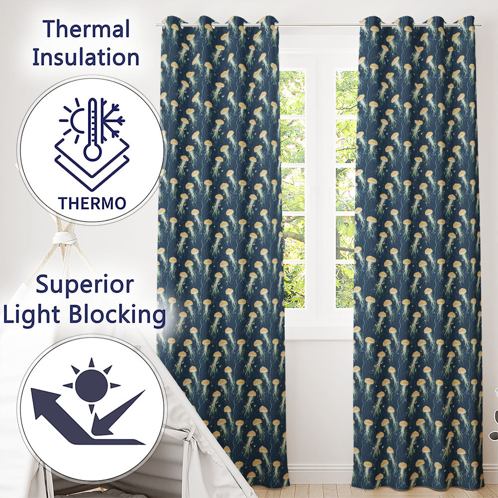 Soft Coral Jellyfish on Light Aqua Background Seamless Underwater Readymade Eyelet Ring Top Thermal 100% Blackout Curtains