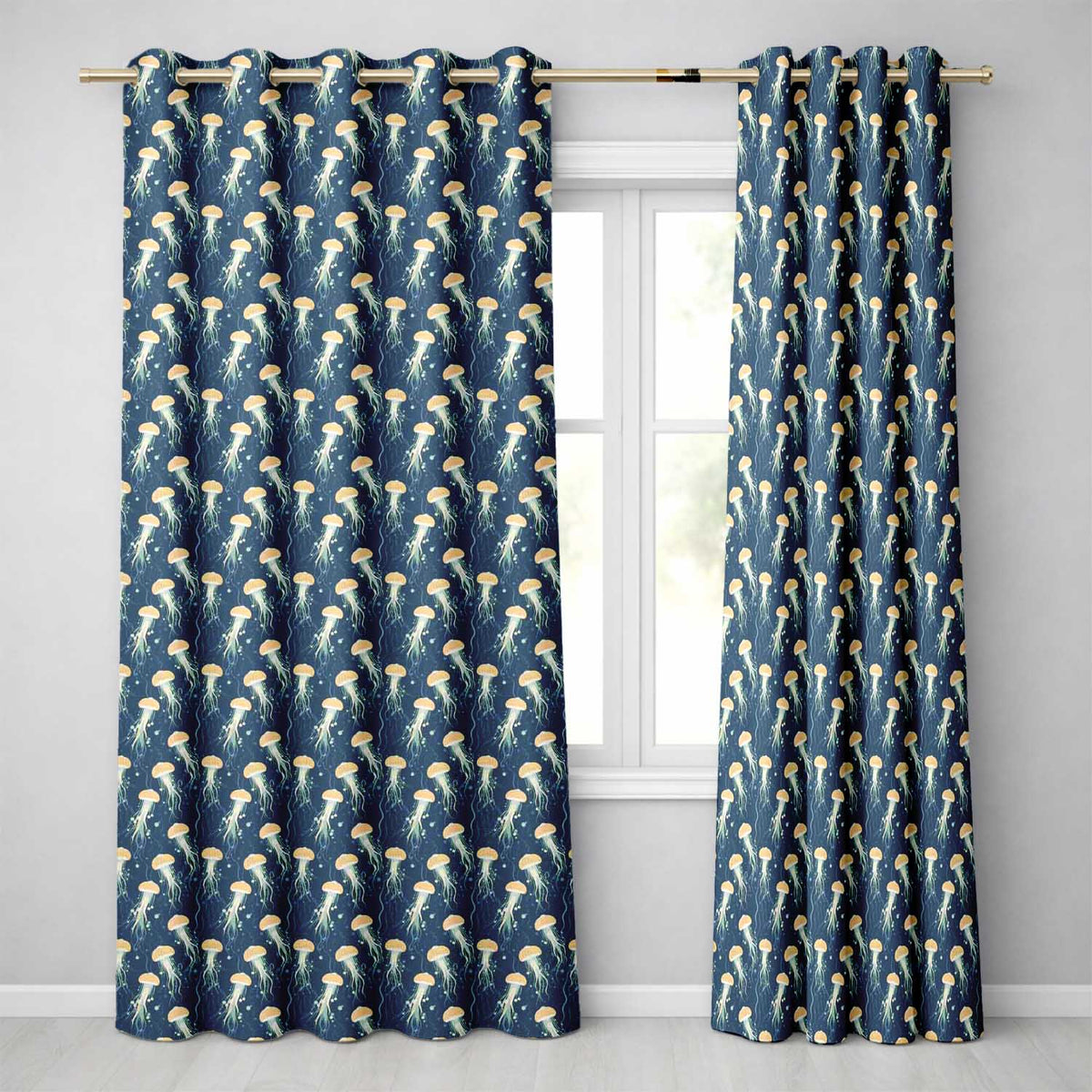 Soft Coral Jellyfish on Light Aqua Background Seamless Underwater Readymade Eyelet Ring Top Thermal 100% Blackout Curtains