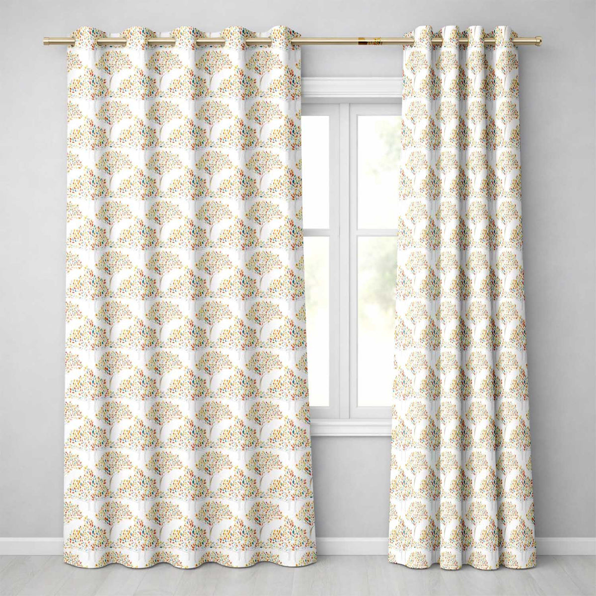 Modern Colourful Leafy Trees Seamless on Light Background Readymade Eyelet Ring Top Thermal 100% Blackout Curtains