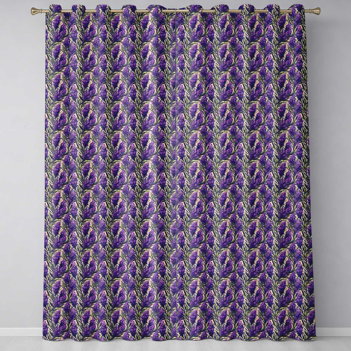 Bold Purple Lavender Floral Seamless with Dense Botanical Illustration Readymade Eyelet Ring Top Thermal 100% Blackout Curtains