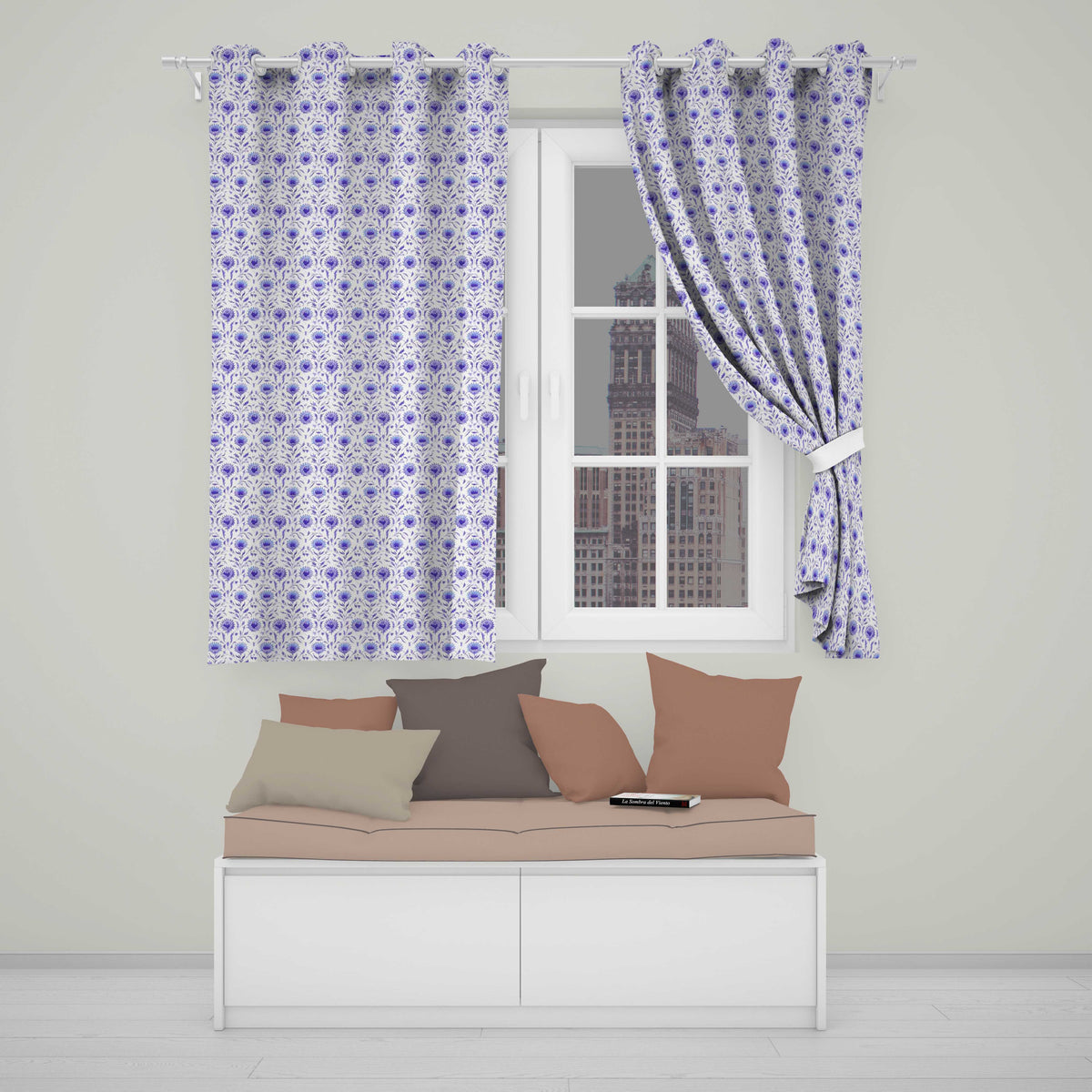 Artistic Lavender Floral with Muted Tones and Fine Detail Readymade Eyelet Ring Top Thermal 100% Blackout Curtains
