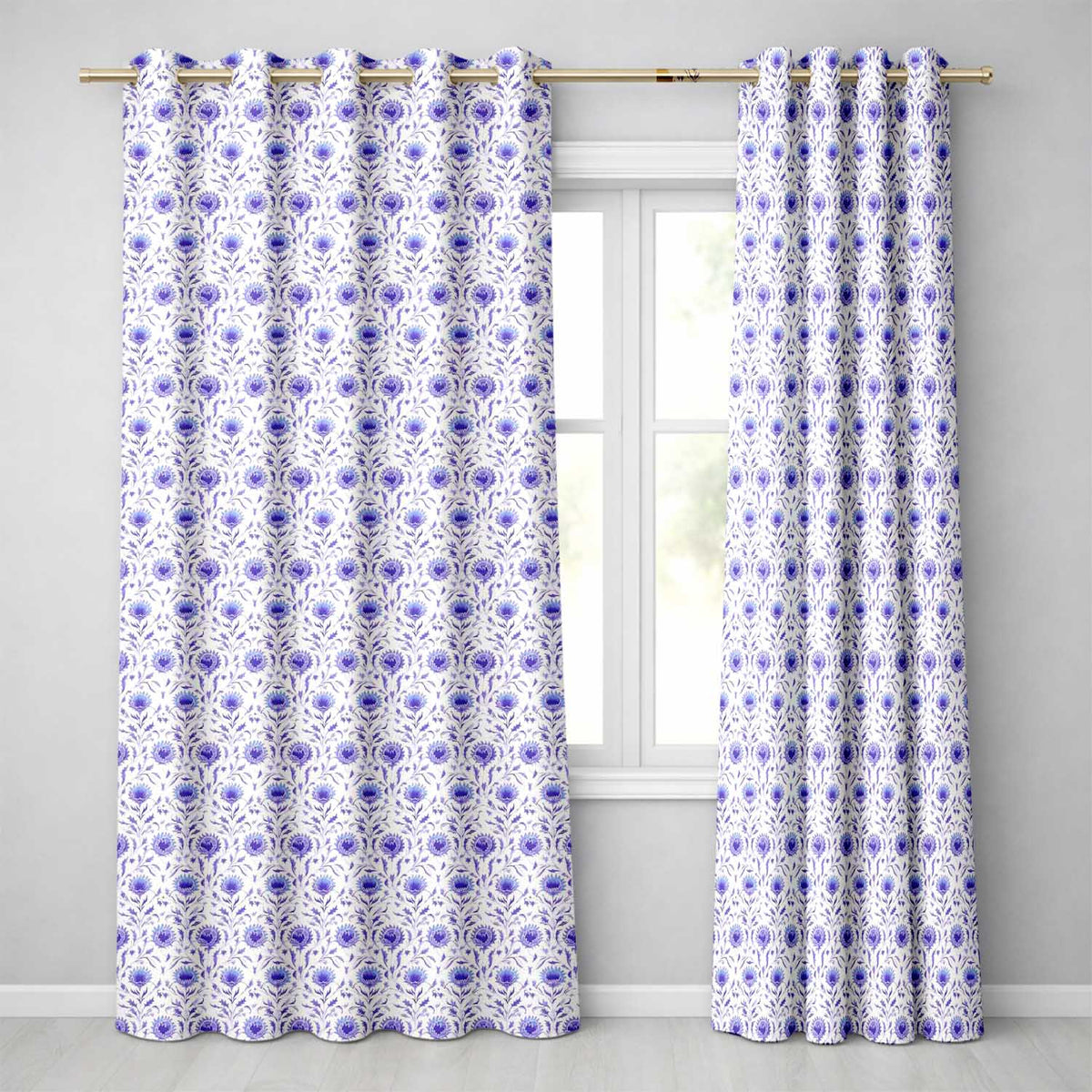 Artistic Lavender Floral with Muted Tones and Fine Detail Readymade Eyelet Ring Top Thermal 100% Blackout Curtains