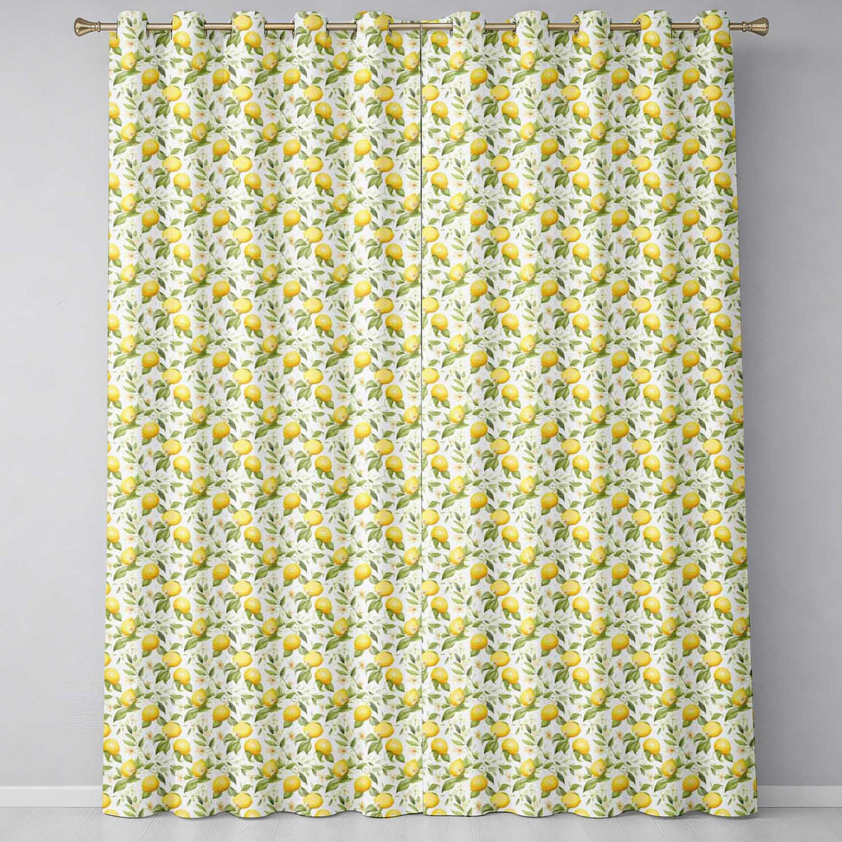 Soft Watercolour Lemons and Blossoms Botanical Seamless Readymade Eyelet Ring Top Thermal 100% Blackout Curtains