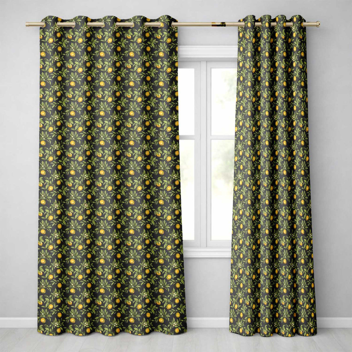 Dark Green Lemon Tree Botanical with Detailed Leaves Seamless Design Readymade Eyelet Ring Top Thermal 100% Blackout Curtains