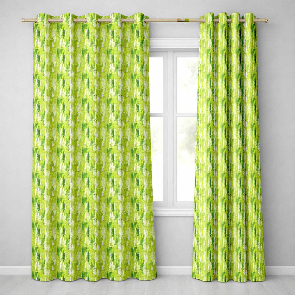Abstract Green Brushstroke Texture Seamless Artistic Design Readymade Eyelet Ring Top Thermal 100% Blackout Curtains