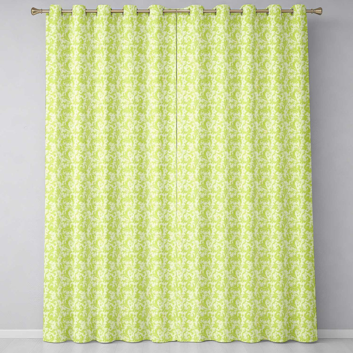 Elegant Green Damask Floral Vintage Seamless Readymade Eyelet Ring Top Thermal 100% Blackout Curtains