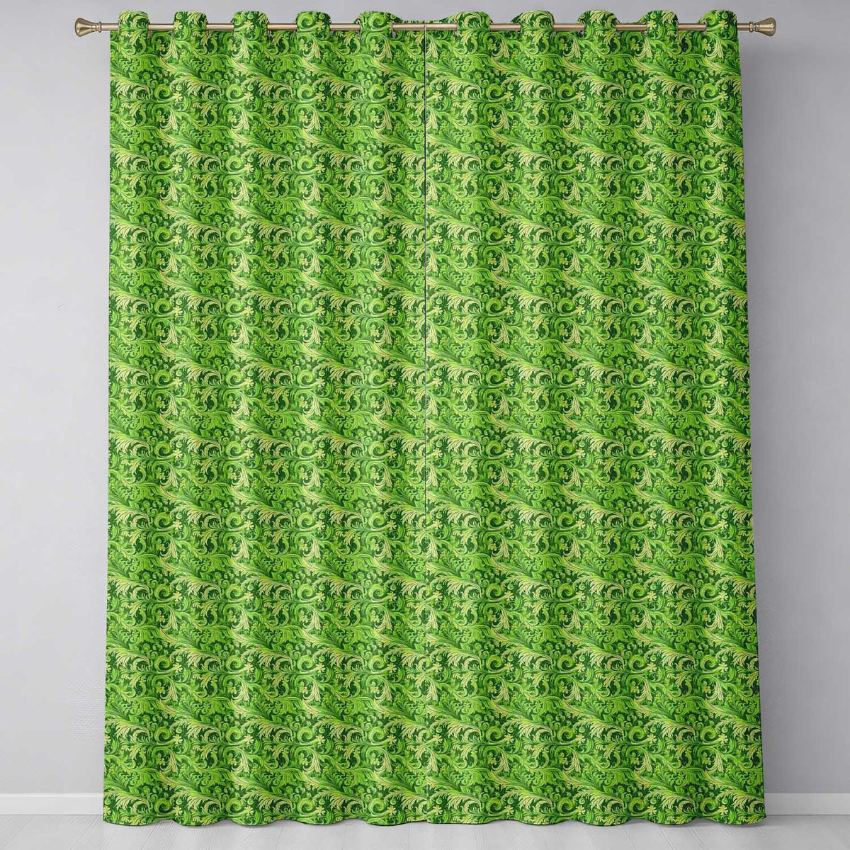 Deep Green Baroque Ornamental Scroll Seamless Readymade Eyelet Ring Top Thermal 100% Blackout Curtains
