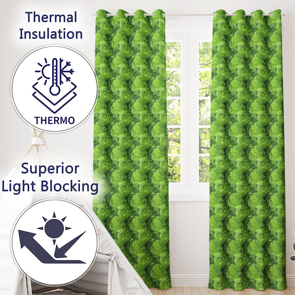 Abstract Green Swirl Painterly Seamless Readymade Eyelet Ring Top Thermal 100% Blackout Curtains