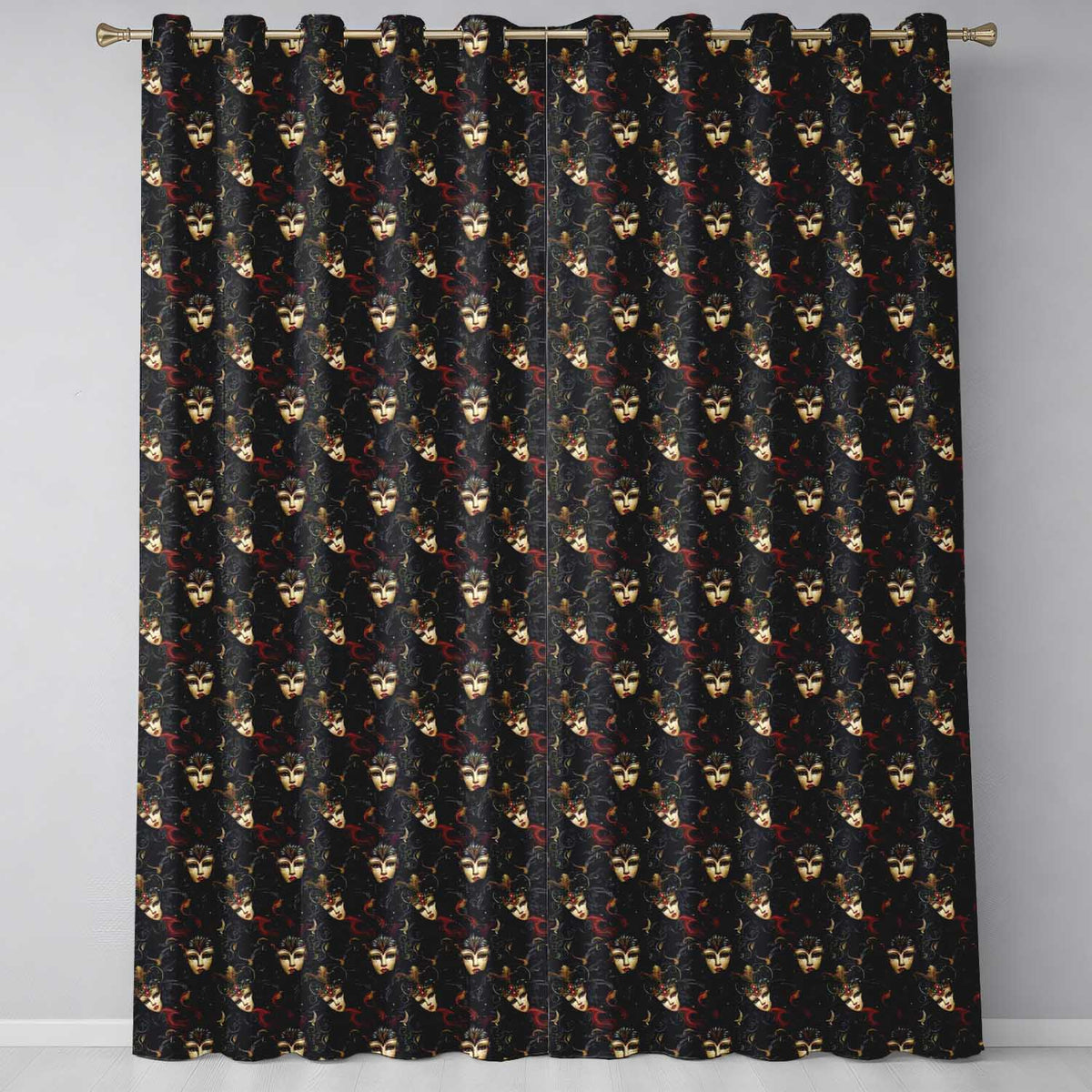 Art Nouveau Style Mask with Flowing Hair and Decorative Elements Readymade Eyelet Ring Top Thermal 100% Blackout Curtains