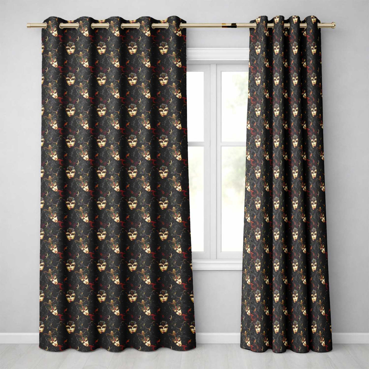 Art Nouveau Style Mask with Flowing Hair and Decorative Elements Readymade Eyelet Ring Top Thermal 100% Blackout Curtains