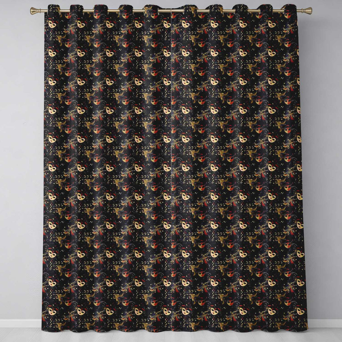 Colourful Carnival Masks with Feathers and Floral Accents Seamless Pattern Readymade Eyelet Ring Top Thermal 100% Blackout Curtains
