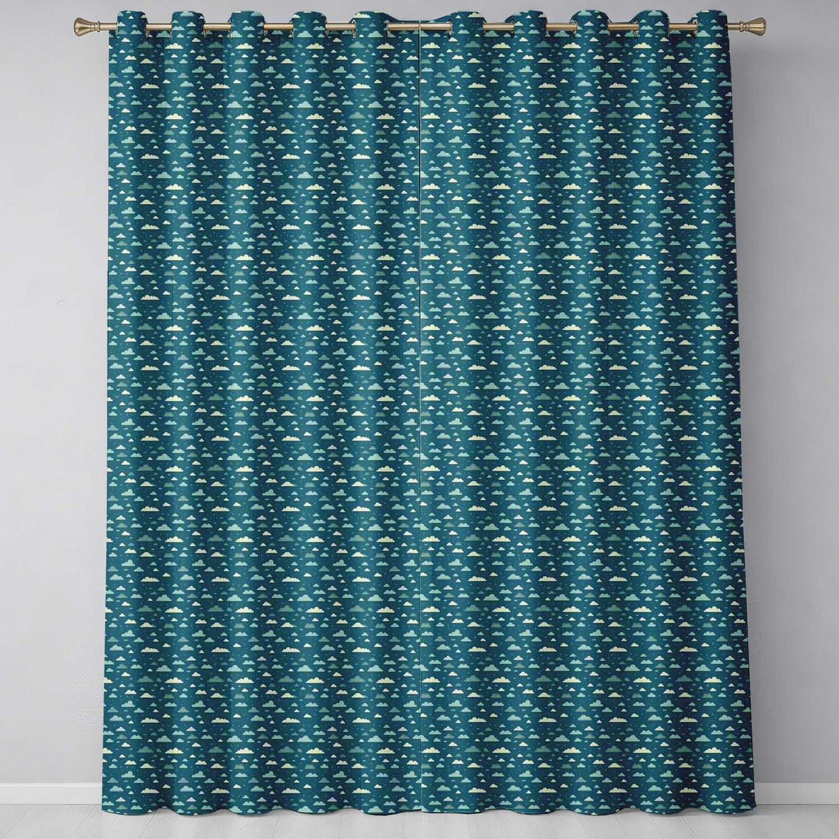 Small Scale Cloud Pattern Teal Background Soft Neutral Clouds Seamless Design Readymade Eyelet Ring Top Thermal 100% Blackout Curtains