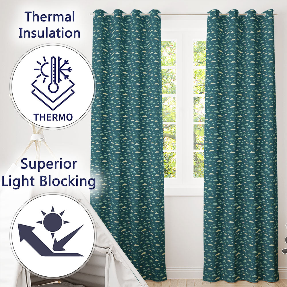 Small Scale Cloud Pattern Teal Background Soft Neutral Clouds Seamless Design Readymade Eyelet Ring Top Thermal 100% Blackout Curtains