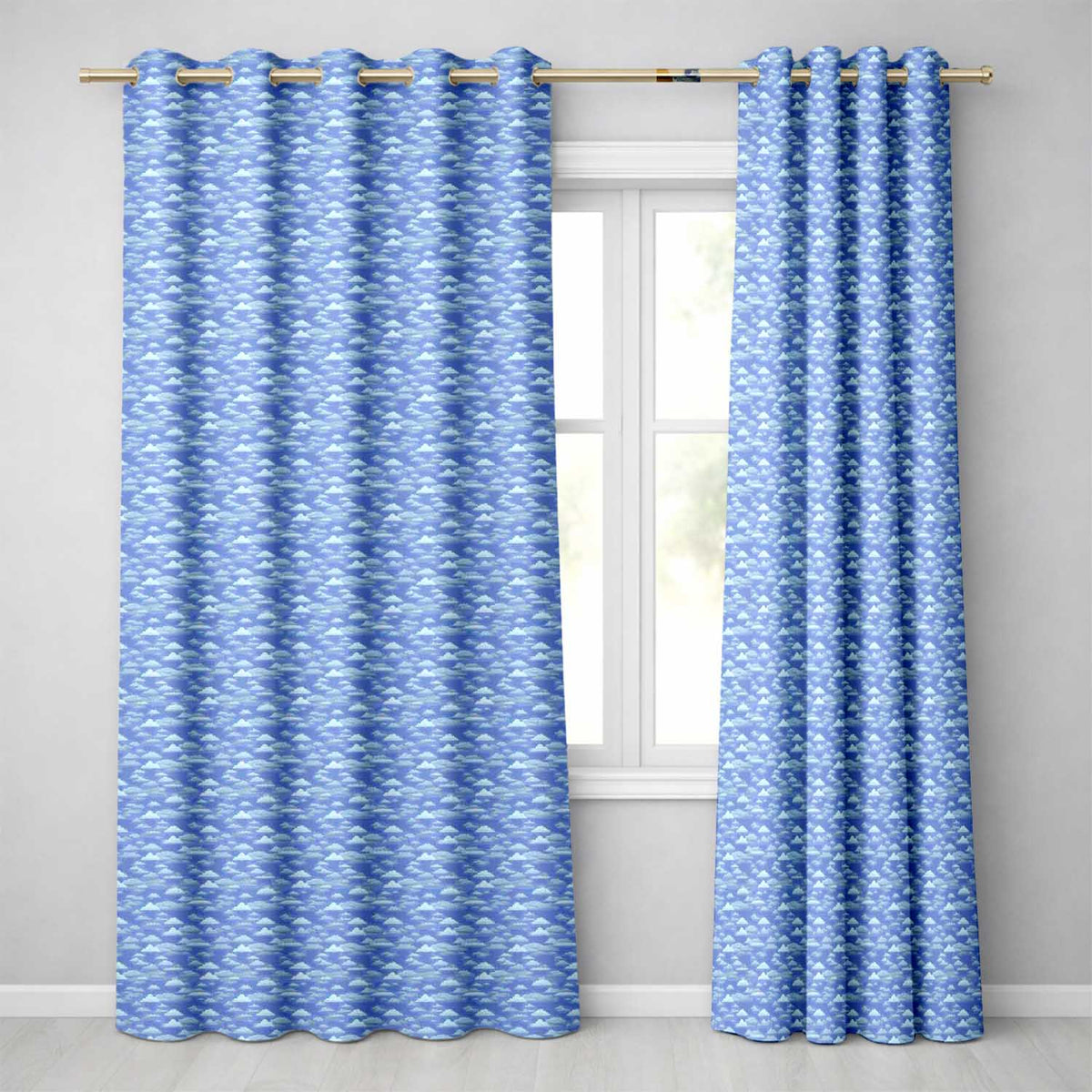 Light Blue Sky Cloud Pattern Soft Gradient Seamless Design Readymade Eyelet Ring Top Thermal 100% Blackout Curtains