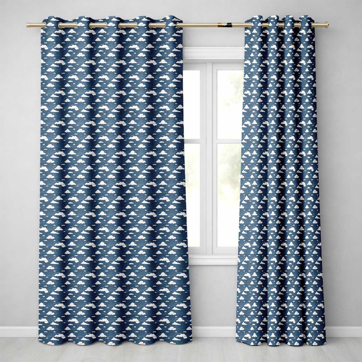 Artistic Sketch Cloud Pattern Navy Background Hand Drawn Style Seamless Design Readymade Eyelet Ring Top Thermal 100% Blackout Curtains