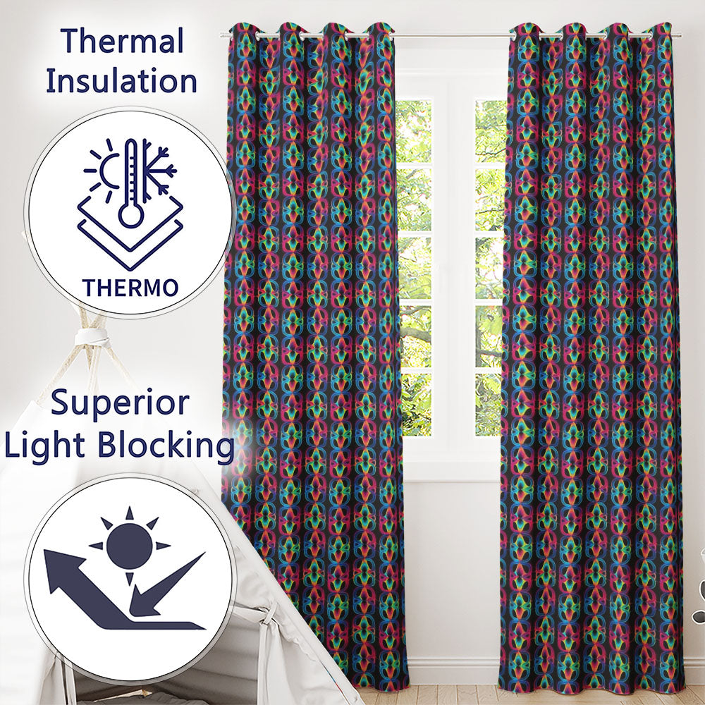 Psychedelic Loop Gradient Geometric Seamless Pattern Readymade Eyelet Ring Top Thermal 100% Blackout Curtains