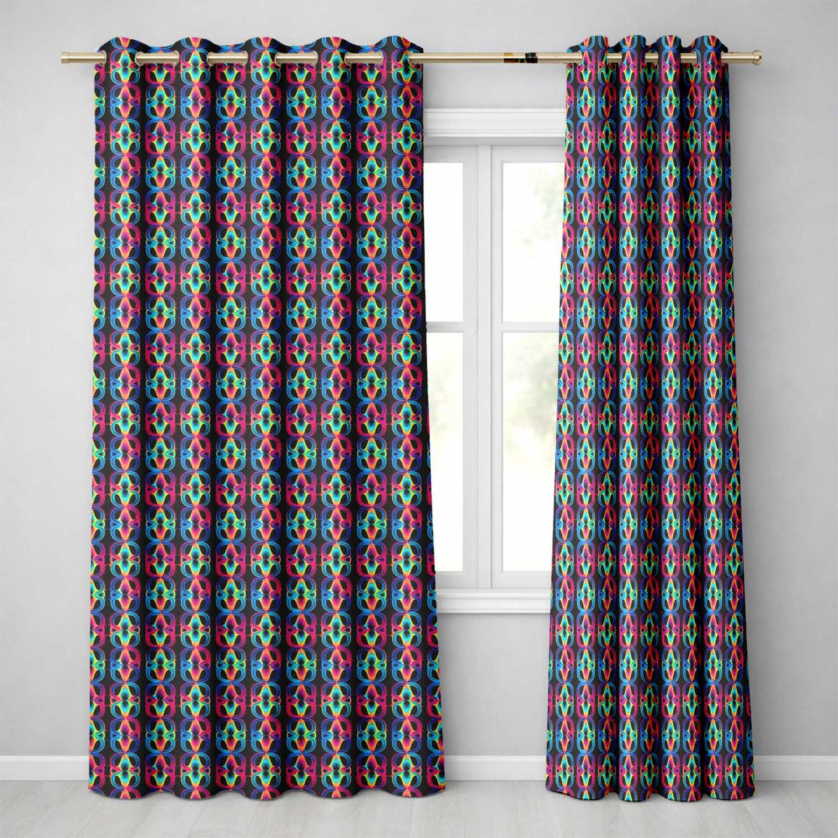 Psychedelic Loop Gradient Geometric Seamless Pattern Readymade Eyelet Ring Top Thermal 100% Blackout Curtains