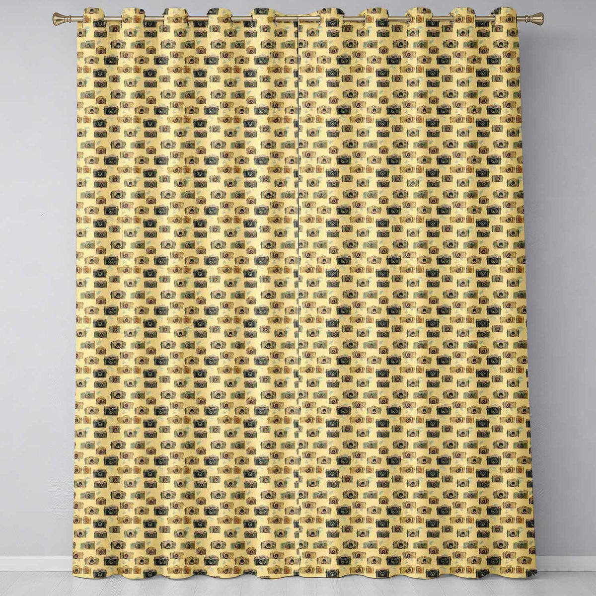Camera and Film Device Seamless Pattern with Classic Photography Theme Readymade Eyelet Ring Top Thermal 100% Blackout Curtains