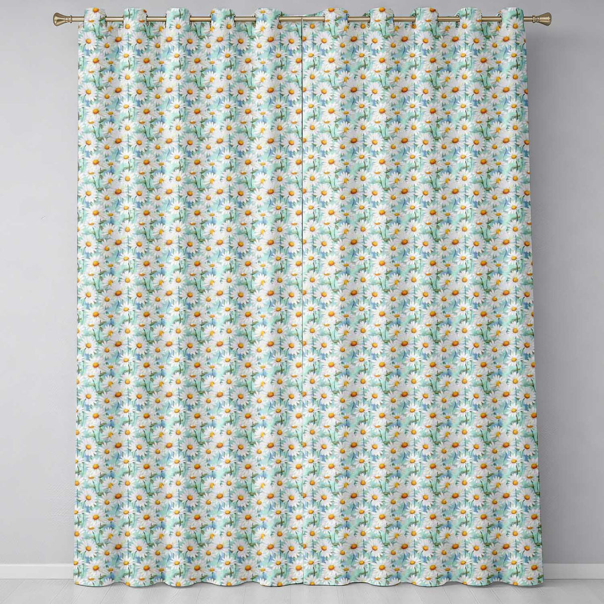 Elegant Cream Daisy Florals on Light Vintage Wash Background Readymade Eyelet Ring Top Thermal 100% Blackout Curtains