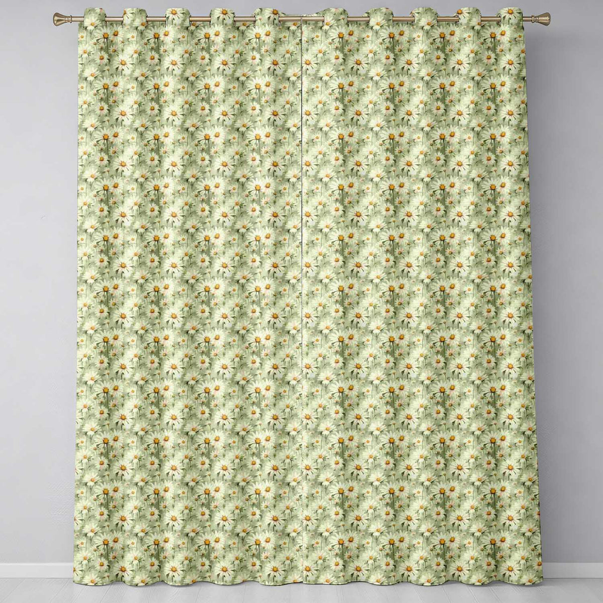 Soft Floral Daisy Trail on Teal Vintage Texture Readymade Eyelet Ring Top Thermal 100% Blackout Curtains