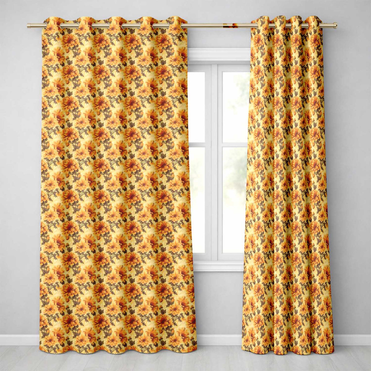 Rich Orange Floral Garden Seamless Pattern on Dark Background Readymade Eyelet Ring Top Thermal 100% Blackout Curtains