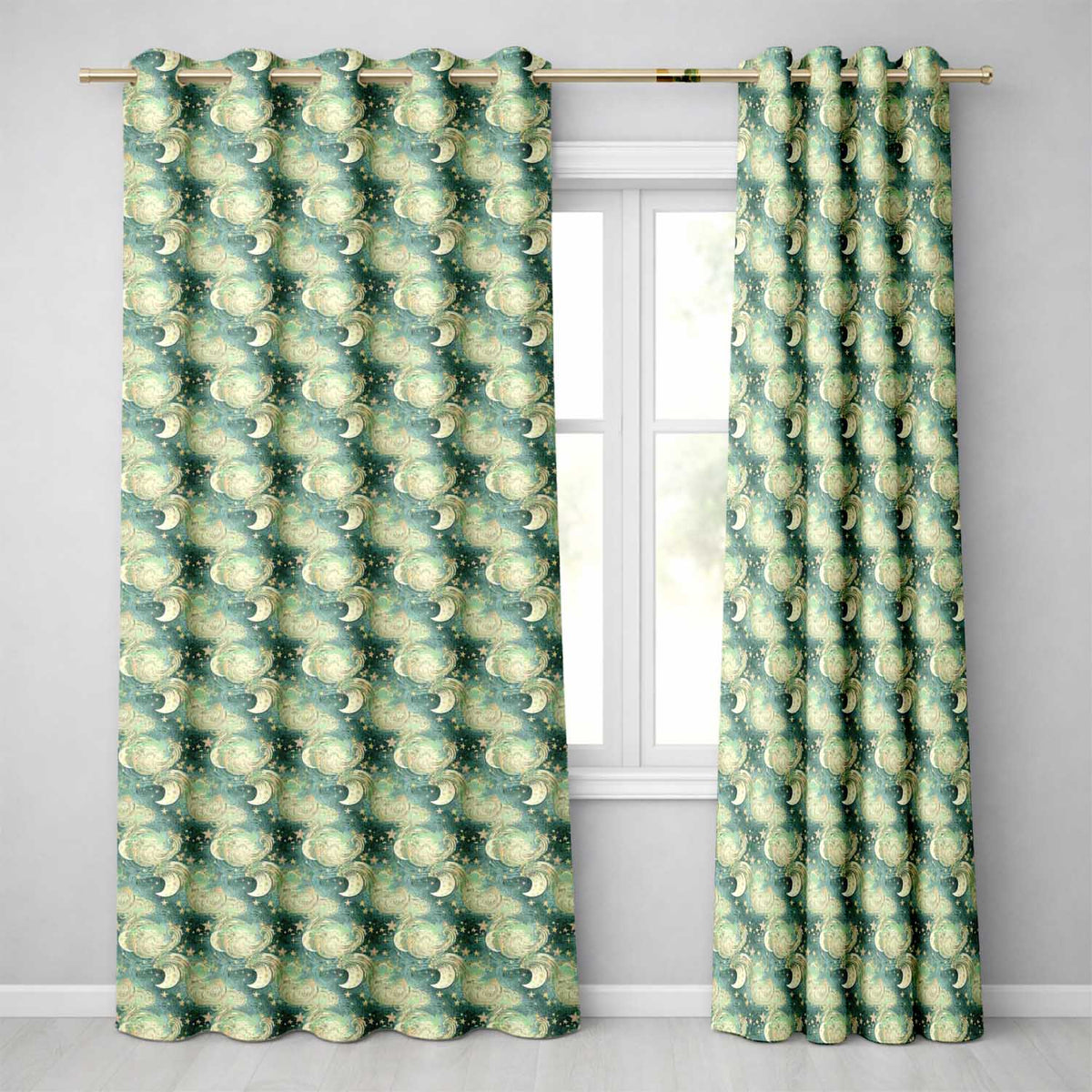 Celestial Moon and Stars Seamless Pattern Dreamy Night Sky Design Readymade Eyelet Ring Top Thermal 100% Blackout Curtains