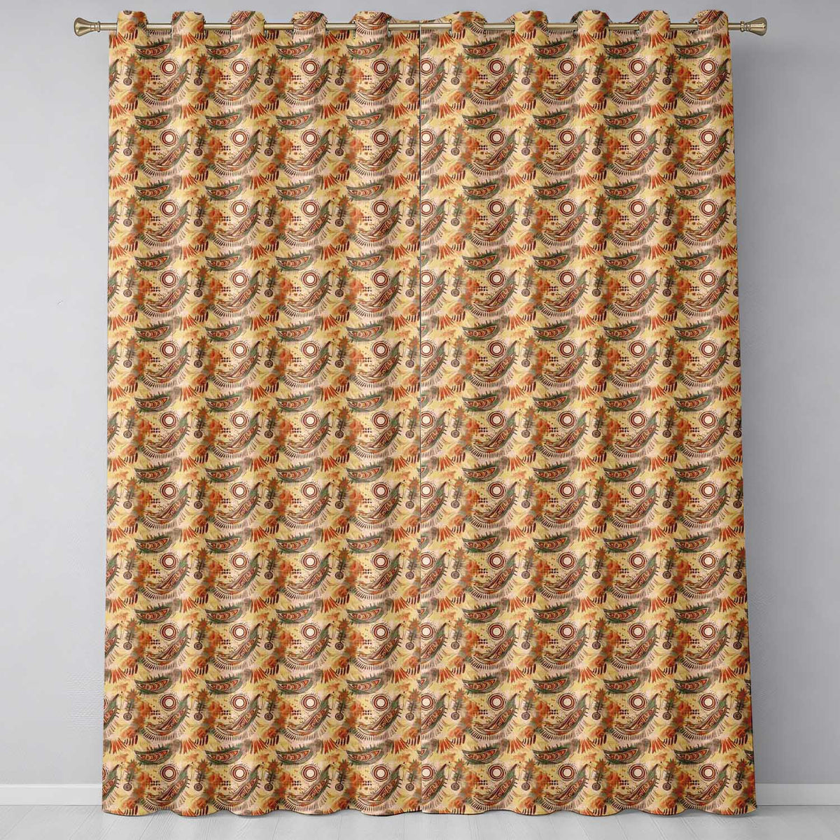 Tribal Abstract with Organic Shapes Hand Drawn Elements in Rustic Tones Readymade Eyelet Ring Top Thermal 100% Blackout Curtains