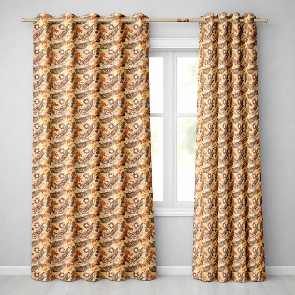 Tribal Abstract with Organic Shapes Hand Drawn Elements in Rustic Tones Readymade Eyelet Ring Top Thermal 100% Blackout Curtains