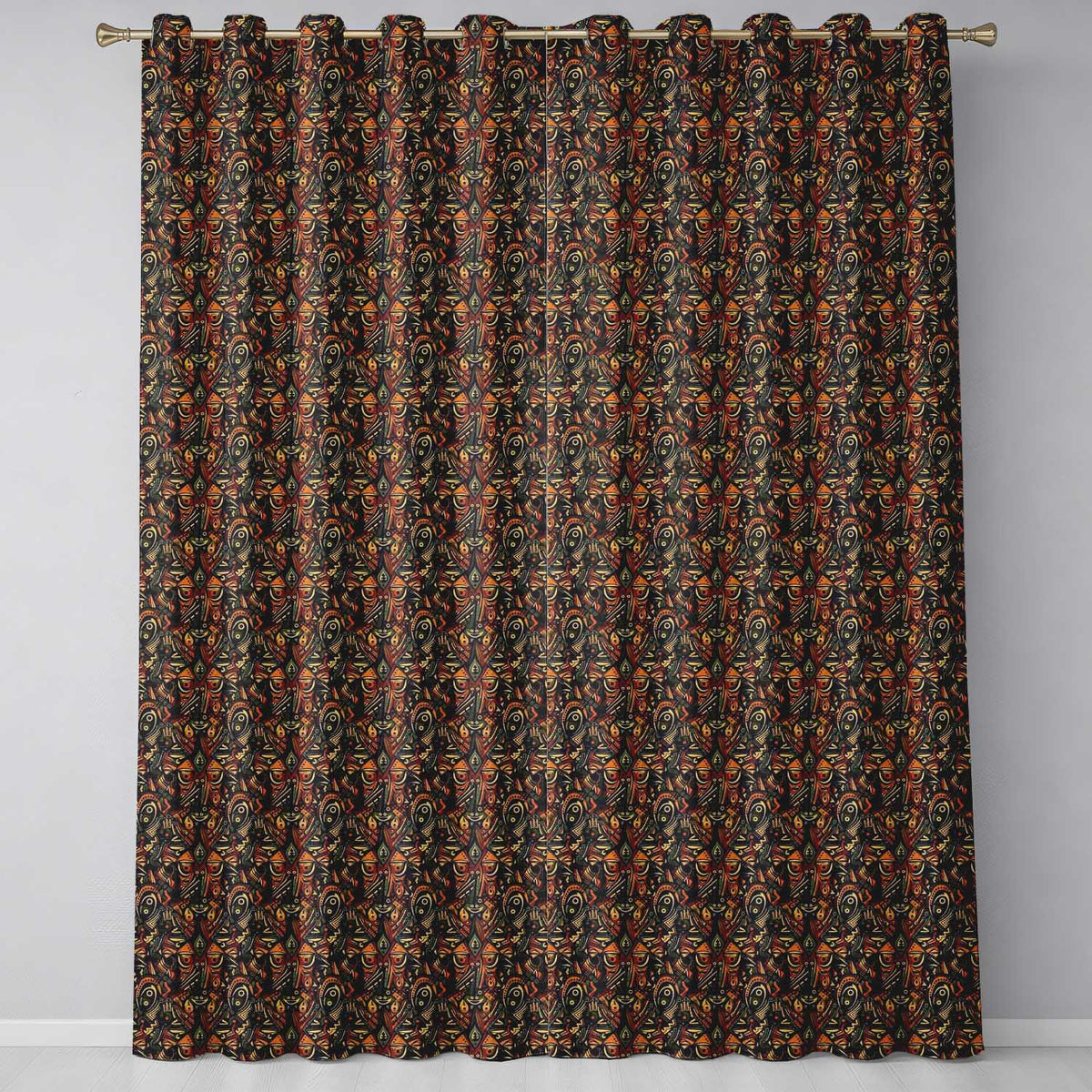 Intricate Tribal Mask and Symbol in Deep Earthy Tones on Dark Background Readymade Eyelet Ring Top Thermal 100% Blackout Curtains