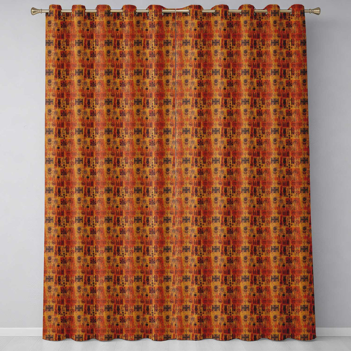 Tribal Symbol Patchwork with African Inspired in Warm Orange and Brown Tones Readymade Eyelet Ring Top Thermal 100% Blackout Curtains