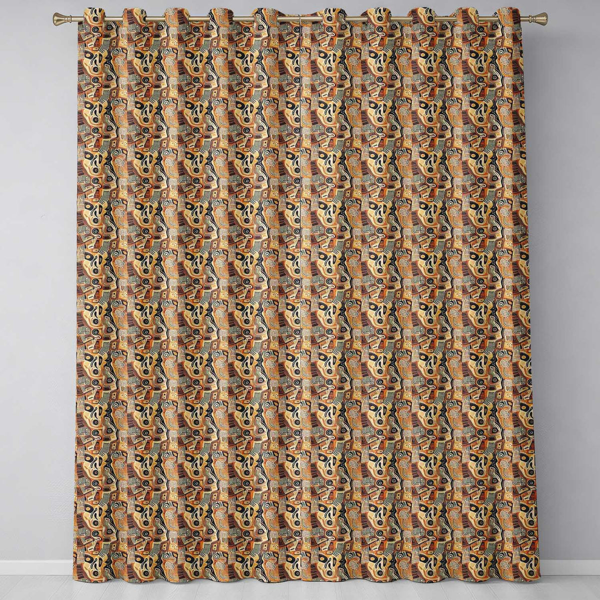 Abstract Tribal Line Art Pattern with Organic Shapes in Earthy Orange and Beige Readymade Eyelet Ring Top Thermal 100% Blackout Curtains