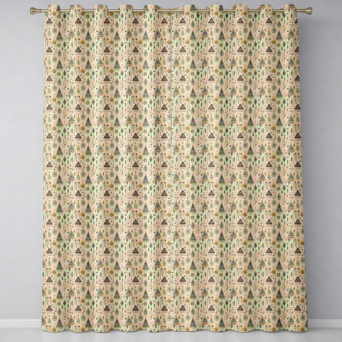 Tribal Geometric Pattern with Arrows Circles and Symbols in Soft Earthy Colours Readymade Eyelet Ring Top Thermal 100% Blackout Curtains