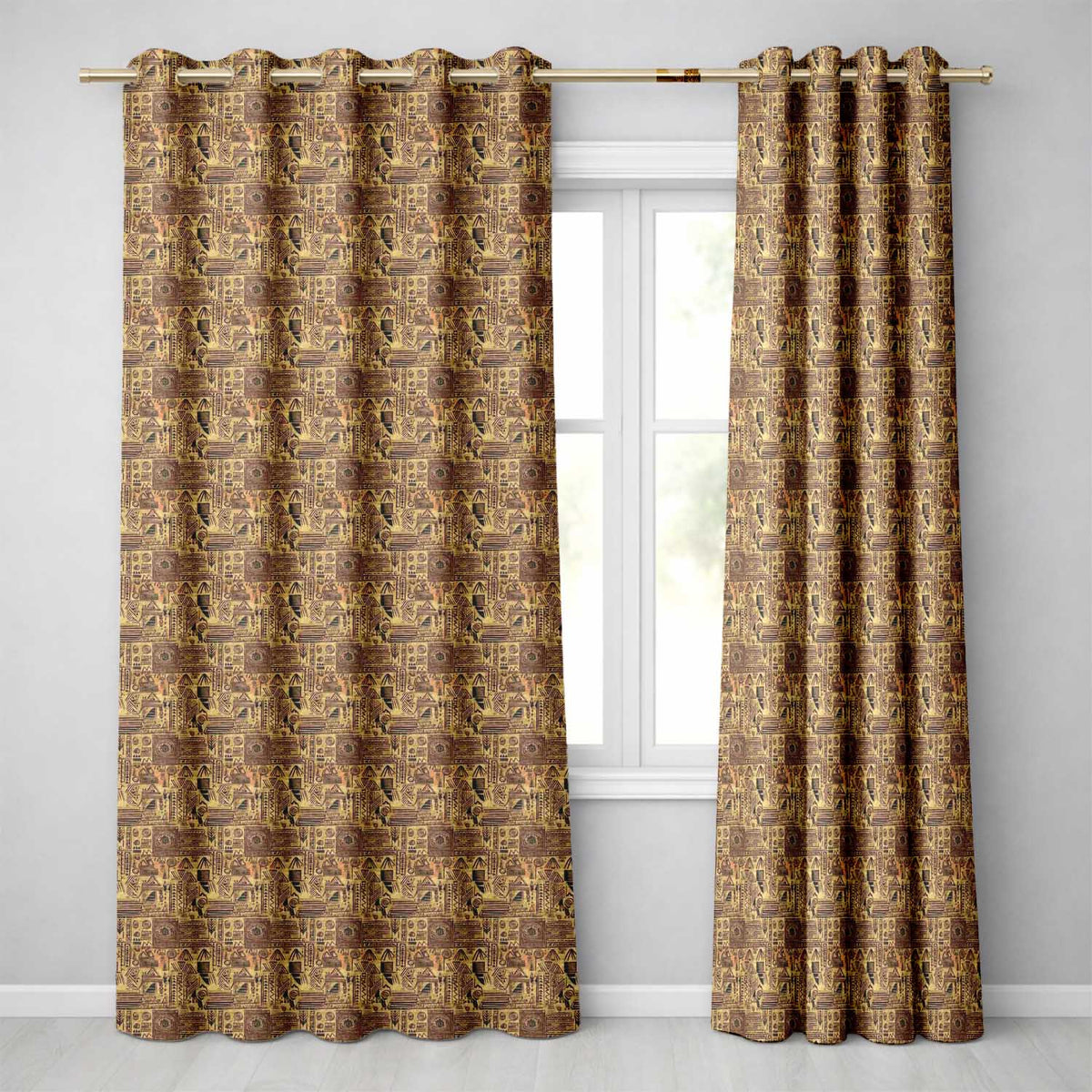 Vintage Tribal Illustration Pattern with Hand Drawn Symbols in Sepia Tones Readymade Eyelet Ring Top Thermal 100% Blackout Curtains