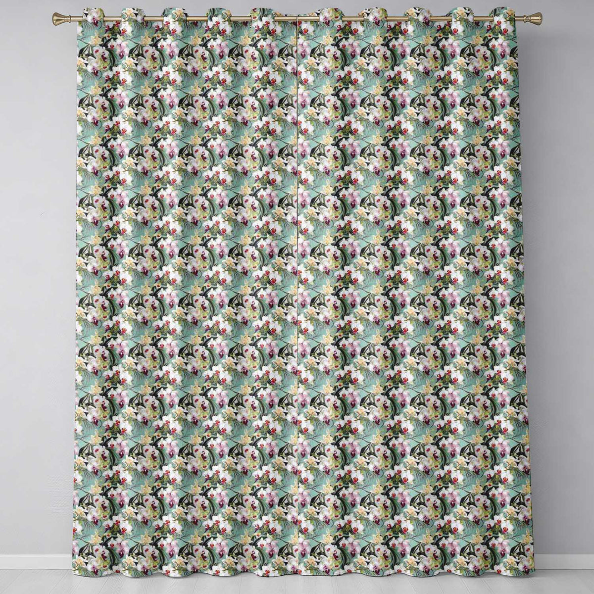 Cream Orchid Floral Soft Neutral Background Delicate Botanical Detail Readymade Eyelet Ring Top Thermal 100% Blackout Curtains