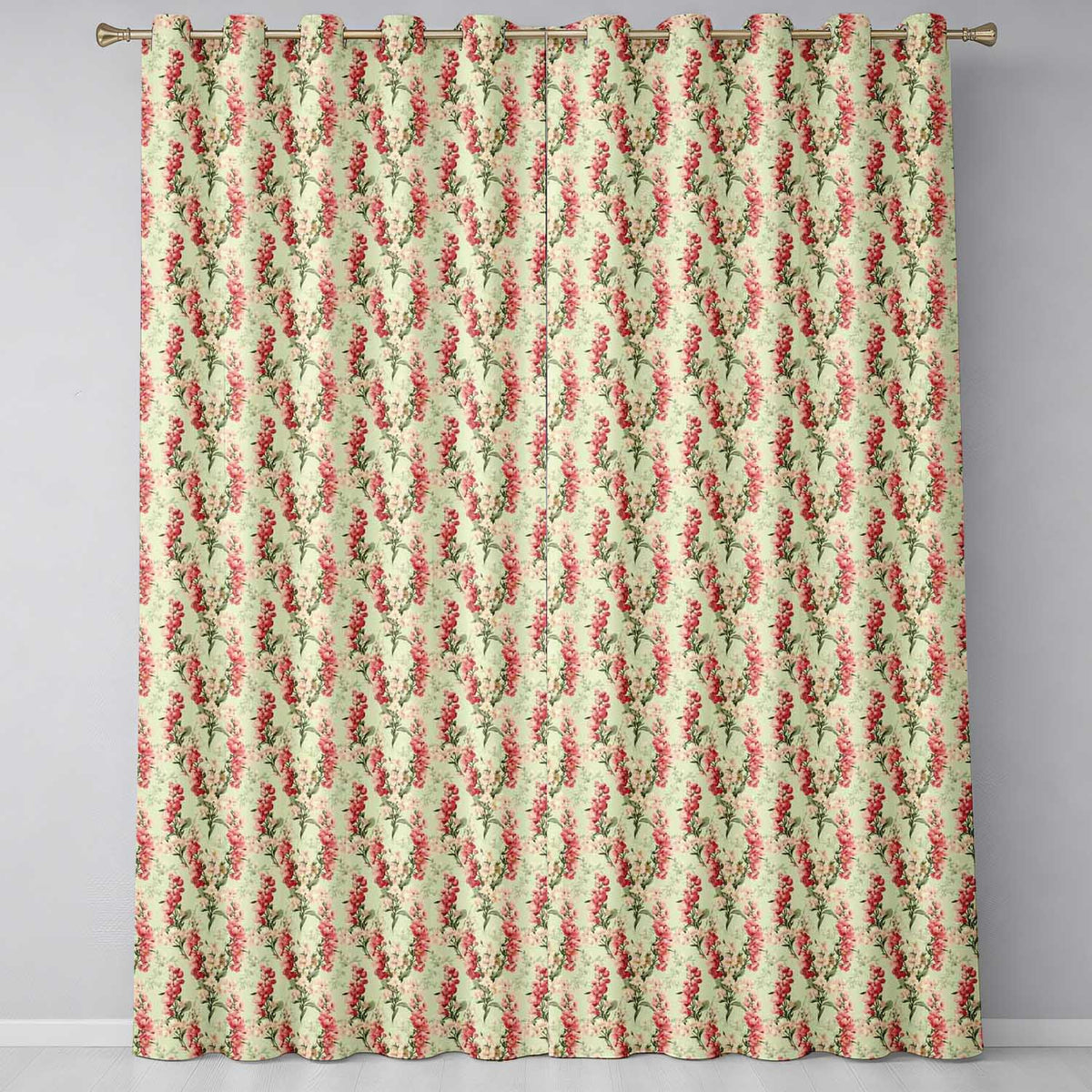 Pink and Cream Floral Trail Light Neutral Background Romantic Botanical Readymade Eyelet Ring Top Thermal 100% Blackout Curtains
