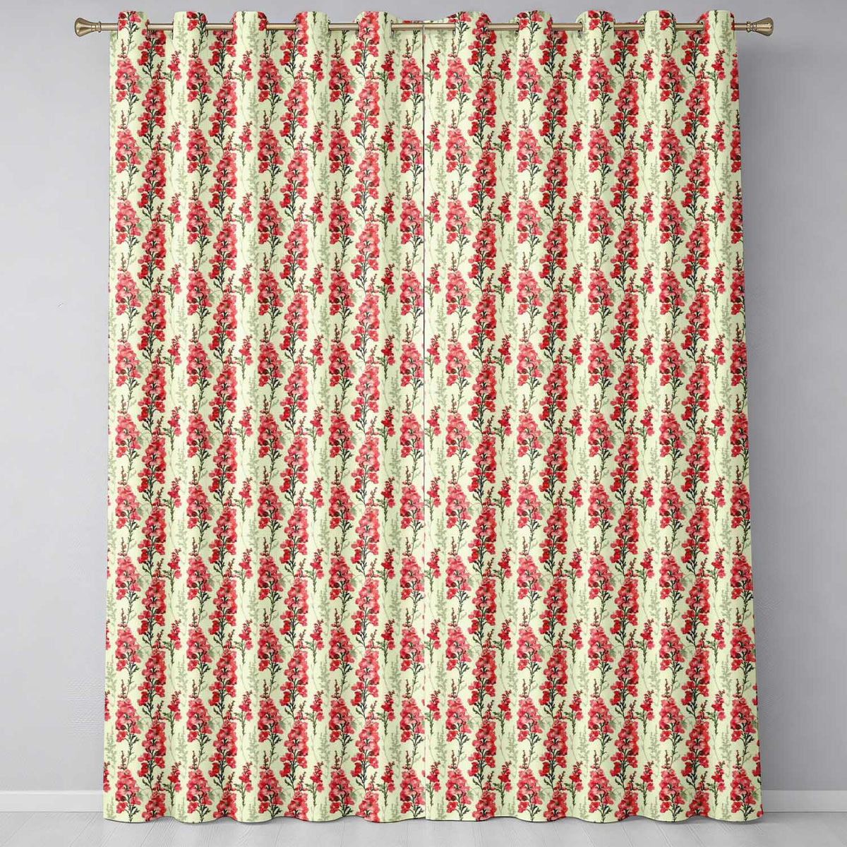 Soft Coral Floral Vertical on Neutral Background Elegant Botanical Readymade Eyelet Ring Top Thermal 100% Blackout Curtains