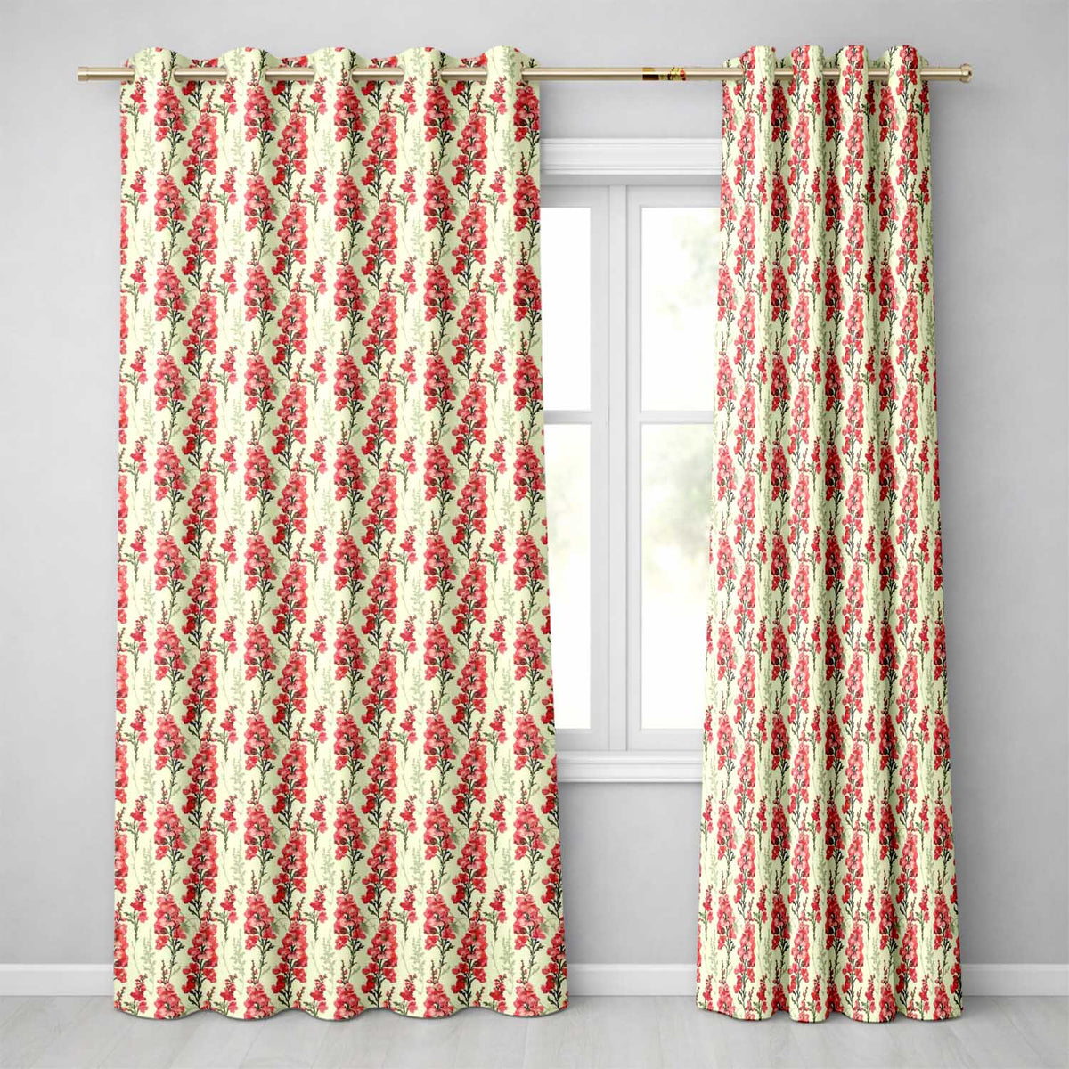 Soft Coral Floral Vertical on Neutral Background Elegant Botanical Readymade Eyelet Ring Top Thermal 100% Blackout Curtains