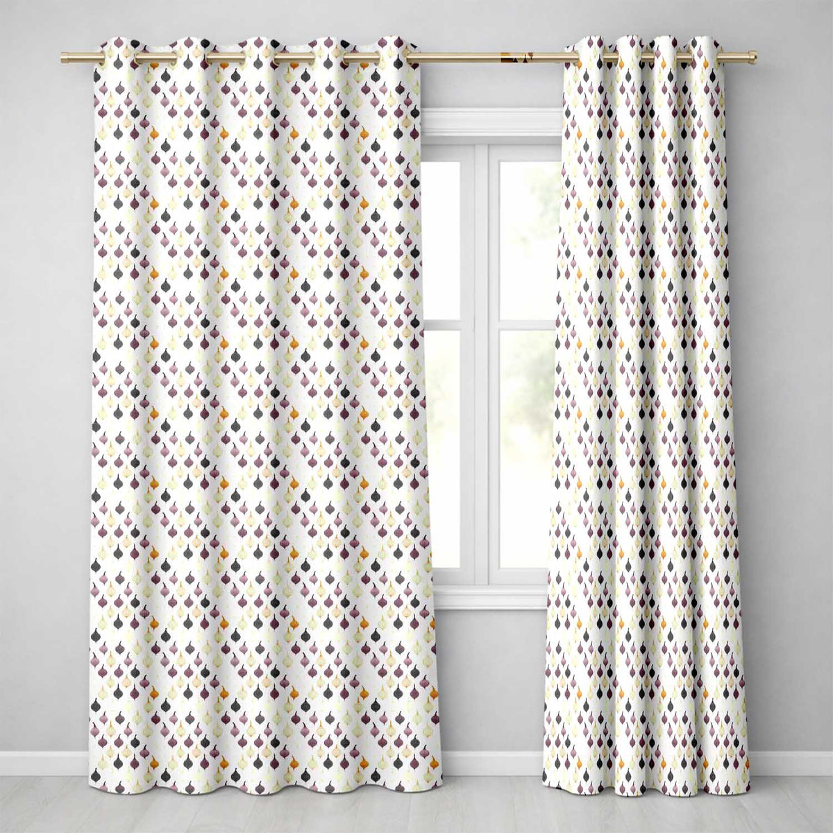 Minimal Onion Repeat Pattern Black Purple Mustard Scandinavian Style Readymade Eyelet Ring Top Thermal 100% Blackout Curtains