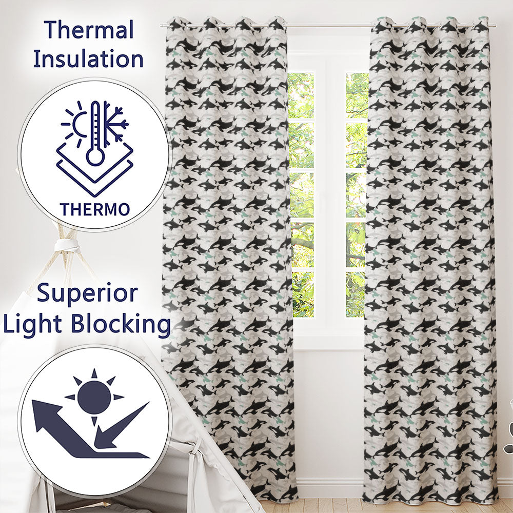 Orca Whale Seamless Pattern Minimal Ocean Marine Design Readymade Eyelet Ring Top Thermal 100% Blackout Curtains