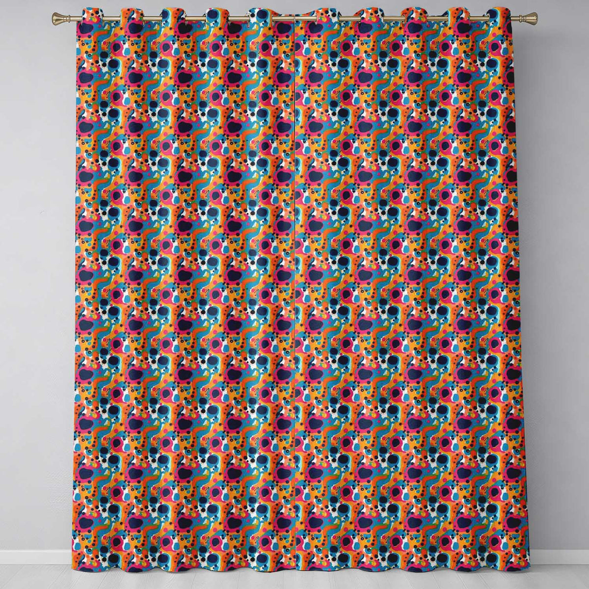 Vibrant Abstract Organic Shapes Seamless Pattern Bold Colorful Modern Art Readymade Eyelet Ring Top Thermal 100% Blackout Curtains