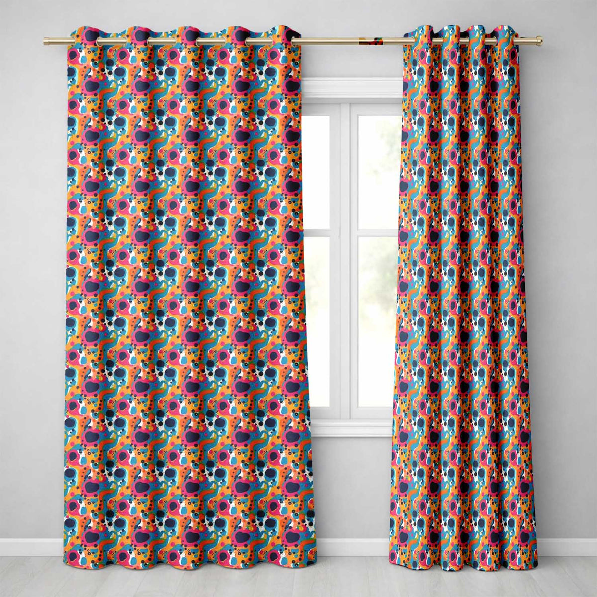 Vibrant Abstract Organic Shapes Seamless Pattern Bold Colorful Modern Art Readymade Eyelet Ring Top Thermal 100% Blackout Curtains