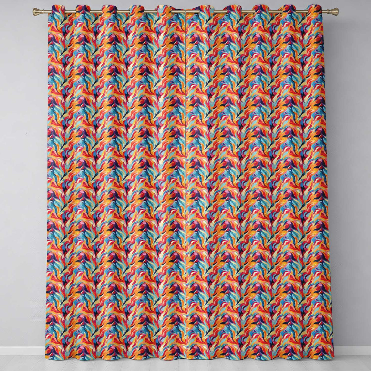 Vibrant Abstract Fluid Paint Pattern Colorful Artistic Seamless Design Readymade Eyelet Ring Top Thermal 100% Blackout Curtains